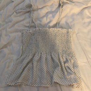 White and Black Polka Dot Peplum Tank Top